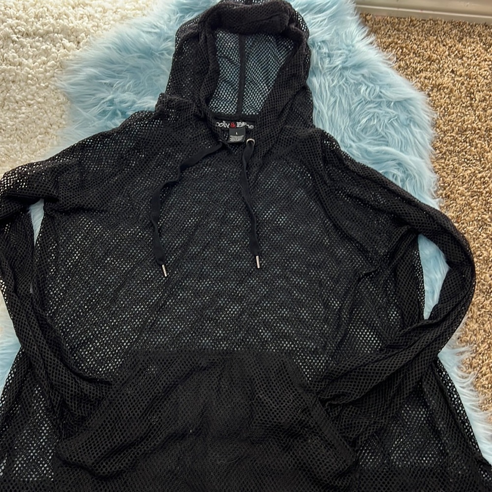 EUC! Black Mesh Hoodie! Size Large